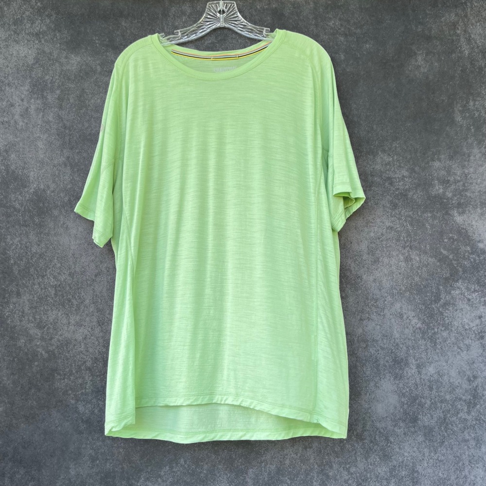 Smartwool Mens XL Active Merino Wool Blend T-Shirt Lime Green Hiking Outdoor Tee